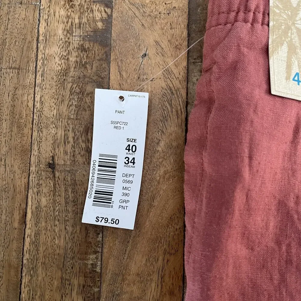 Caribbean Cargo Pants Men's 40x34 Mauve 100% Linen Adjustable Side Pockets NWT